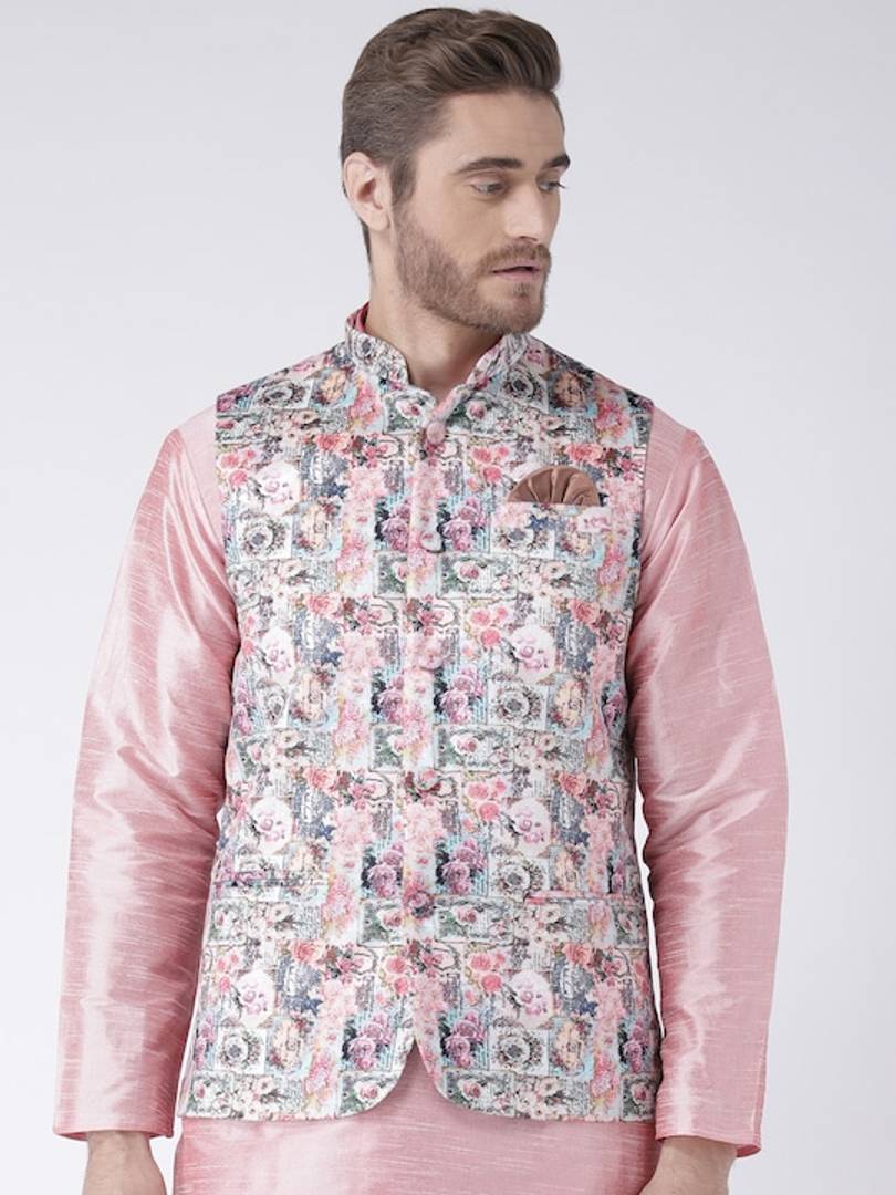Men's Multicoloured 
Cotton Blend
 Printed Nehru Jackets